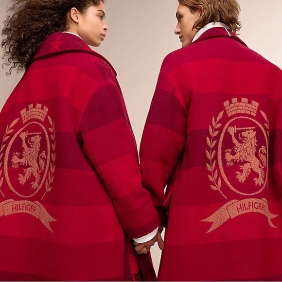 Rare Tommy Hilfiger Oversized Crest Wool Blanket Coat size XS